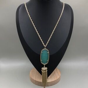 Kendra Scott Rayne stone tassel pendant necklace in Chalcedony long, gold plated